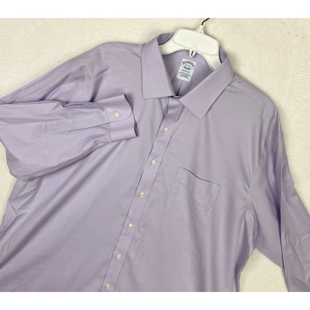 Brooks Brothers Purple Dress Shirt Mens 18 34 Button Up Pocket Long Sleeve